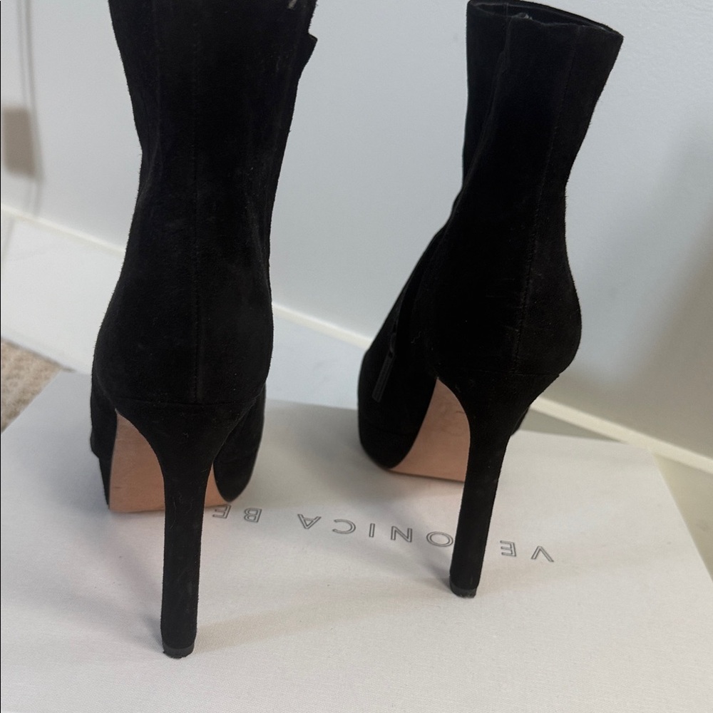 Veronica Beard Dali Bootie Black Suede Heeled Boots - Picture 6 of 10